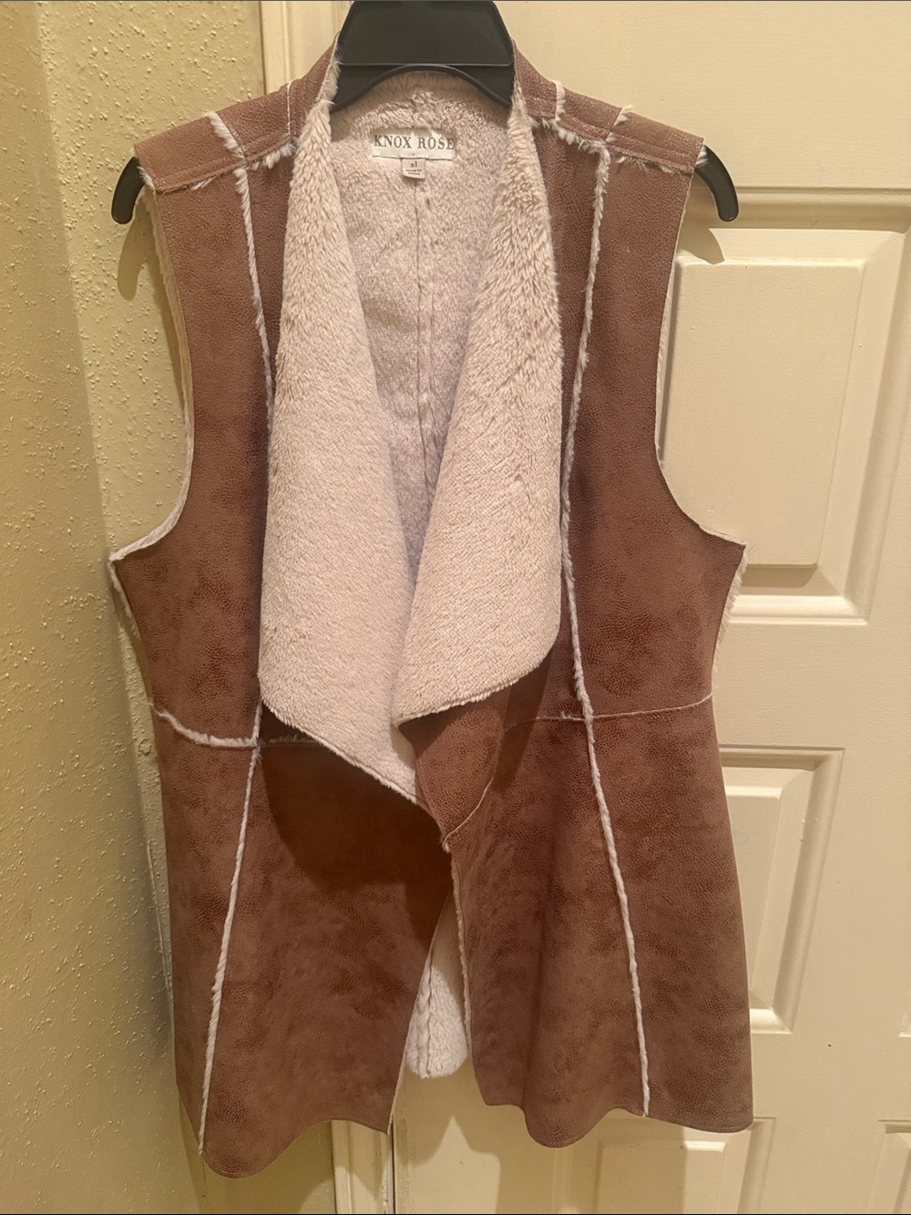 Knox Rose Brown Suede-Look Faux Shearling Draped Vest